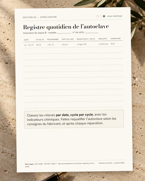 Registre quotidien de l’autoclave